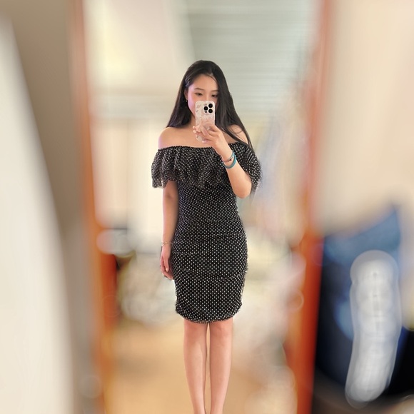 Maje Ruffled Polka Dot Dress In black NWT - Picture 3 of 10